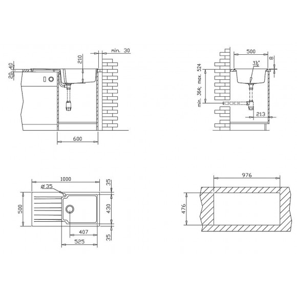 Sierra Évier 1 Grande Cuve 1 Égouttoir En Résine Blanc