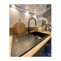 Lisse Évier Réversible 1 Cuve 1 Égouttoir En Résine Noir