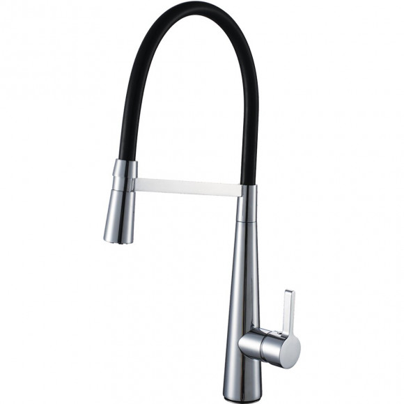 High Silicon Mitigeur Évier Chromé À Douchette Avec Flexible Silicone Noir