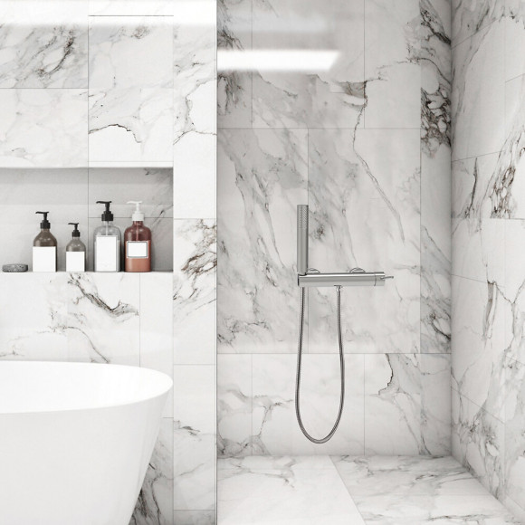 Combi Douche Mécanique Rond Chromé Avec Douchette Et Flexible