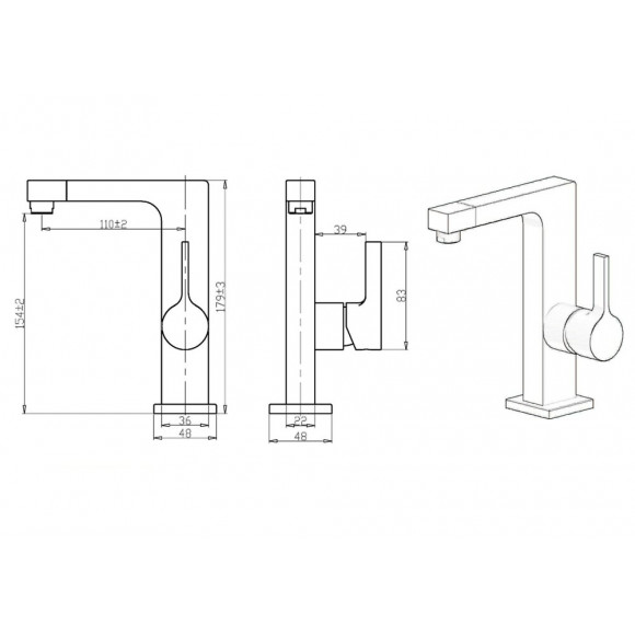 Short Mitigeur Lavabo Noir Chromé