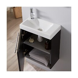 Ensemble Meuble Lave Mains Noir + Lave Mains Céramique + Robinetterie + Vidage