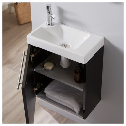 Ensemble Meuble Lave Mains Noir + Lave Mains Céramique + Robinetterie + Vidage