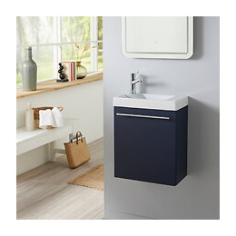 Meuble Lave Mains Bleu Nuit Avec Lave Mains En Céramique Et Robinet Eau Froide À Gauche