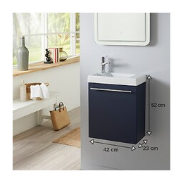 Meuble Lave Mains Bleu Nuit Avec Lave Mains En Céramique Et Robinet Eau Froide À Gauche