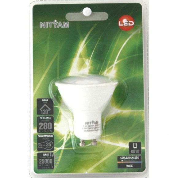 Led Blister 1 Ampoule Spot Gu10 4w 300 Lumens 2.8k