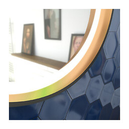 Miroir Salle De Bain Rond - Diamètre 55cm - Noir Mat Et Finition Bronze - Circle Horus Led