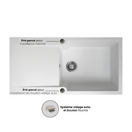 Lisse Évier Réversible 1 Grande Cuve 1 Égouttoir En Résine Blanc