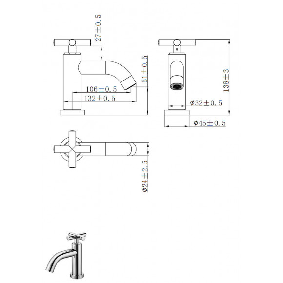 Croce Robinet Lave Mains Chrome Eau Froide