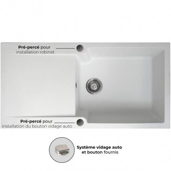 Lisse Évier Réversible 1 Grande Cuve 1 Égouttoir En Résine Blanc
