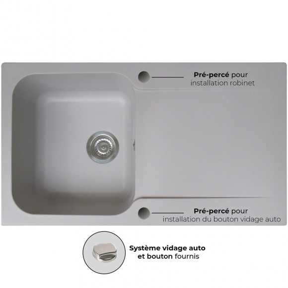 Lisse Évier Réversible 1 Cuve 1 Égouttoir En Résine Gris