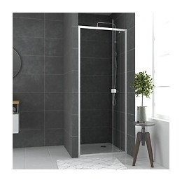 Paroi Porte De Douche Pivotante Blanc Extensible 79 À 90cm De Largeur - Verre Transparent - Whity