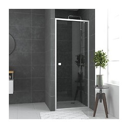 Paroi Porte De Douche Pivotante Blanc Extensible 79 À 90cm De Largeur - Verre Transparent - Whity