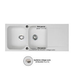 Lisse Évier 2 Cuves 1 Égouttoir En Résine Blanc