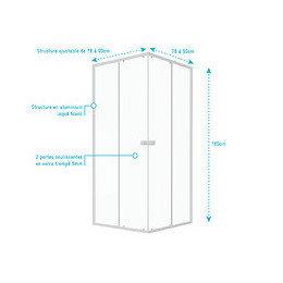 Paroi Porte De Douche Carrée Blanc Extensible 77 À 90cm De Largeur - Verre Transparent - Whity