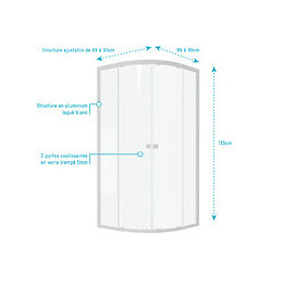 Paroi Porte De Douche 1/4 Cercle Blanc 90x90cm De Largeur - Verre Transparent - Whity Round