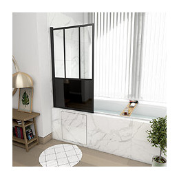 Pare Baignoire Pivotant 130x75 Cm - Type Verriere - Profile Noir Mat - Verre Trempe - Glassy Screen