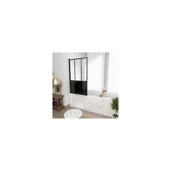 Pare Baignoire Pivotant 130x75 Cm - Type Verriere - Profile Noir Mat - Verre Trempe - Glassy Screen