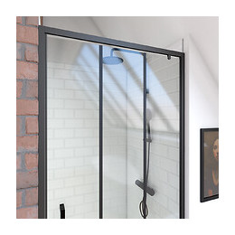 Paroi Porte De Douche Pivotante Type Industriel - 90x200cm - Profile Noir Mat - Verre 6mm