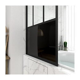 Pare Baignoire Pivotant 130x75 Cm - Type Verriere - Profile Noir Mat - Verre Trempe - Glassy Screen