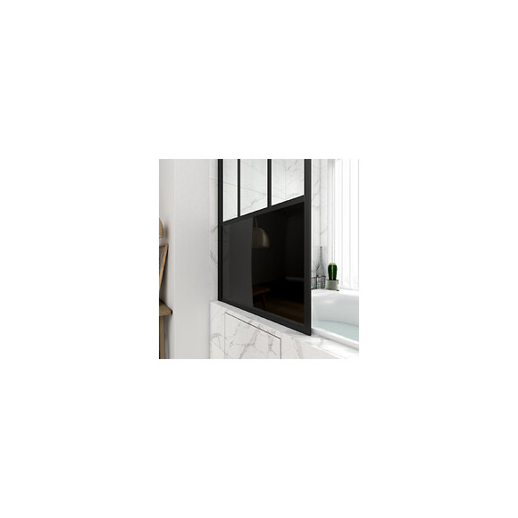 Pare Baignoire Pivotant 130x75 Cm - Type Verriere - Profile Noir Mat - Verre Trempe - Glassy Screen