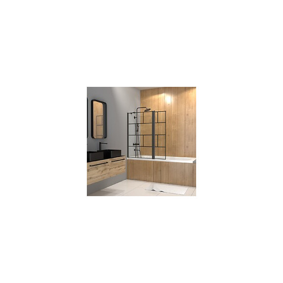 Pare Baignoire Avec Volet Pivotant - Profile Noir Mat - 130x104 (hxl) - Verre 5mm Sérigraphié