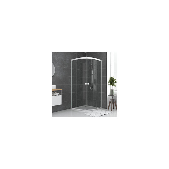 Paroi Porte De Douche 1/4 Cercle Blanc 90x90cm De Largeur - Verre Transparent - Whity Round