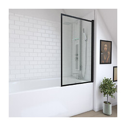 Pare Baignoire Pivotant - Profiles Noir Mat - Dim: 130x75cm - Verre Transparent 4mm - Contouring
