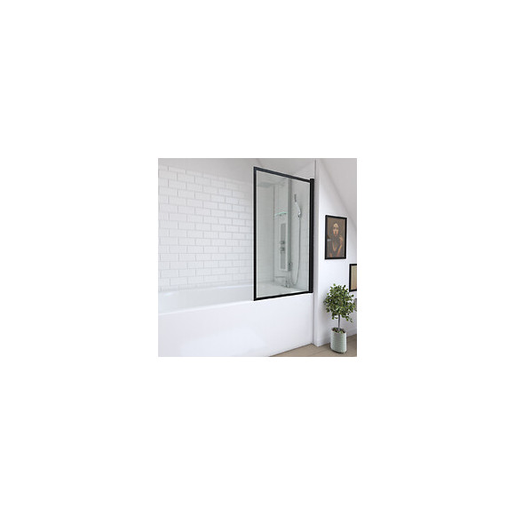 Pare Baignoire Pivotant - Profiles Noir Mat - Dim: 130x75cm - Verre Transparent 4mm - Contouring