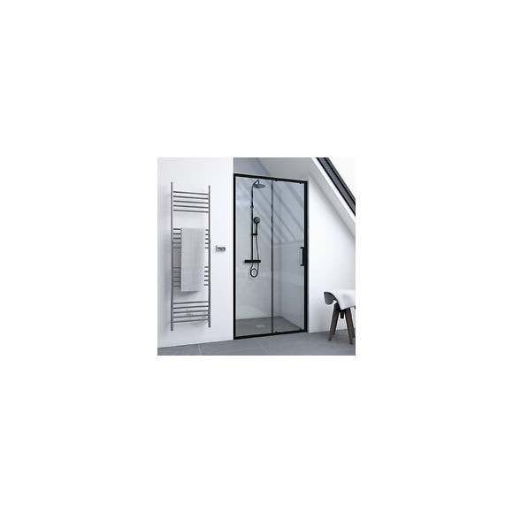 Paroi Porte De Douche Coulissante-100x200 -porte Coulissante -profile Noir Mat-verre Transparent 6mm