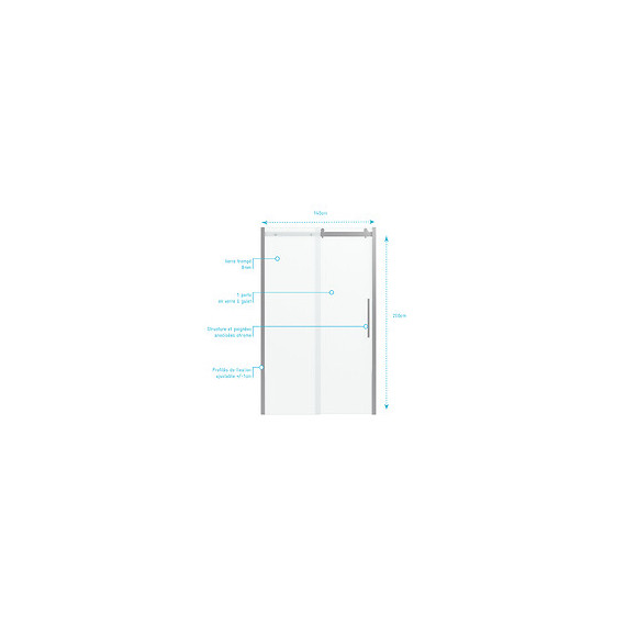 Paroi De Douche 140x200 Cm + 1 Porte Coulissante Verre Trempé 8mm - Sens D'ouverture Réversible