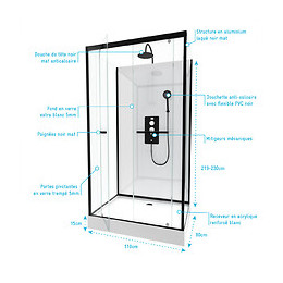 Cabine De Douche Carrée 110x80x230cm - Extra Blanc Et Profilé Noir Mat - Lunar Square 110