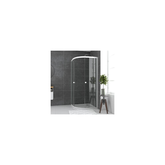 Paroi Porte De Douche 1/4 Cercle Blanc 90x90cm De Largeur - Verre Transparent - Whity Round