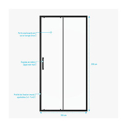 Paroi Porte De Douche Coulissante-100x200 -porte Coulissante -profile Noir Mat-verre Transparent 6mm