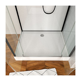 Cabine De Douche Carrée 110x80x230cm - Extra Blanc Et Profilé Noir Mat - Lunar Square 110