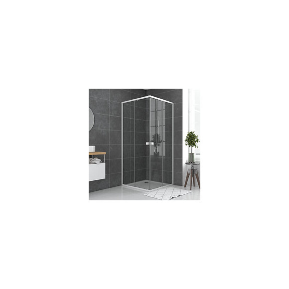 Paroi Porte De Douche Carrée Blanc Extensible 77 À 90cm De Largeur - Verre Transparent - Whity