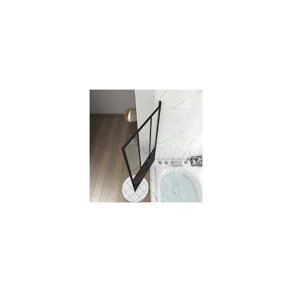 Pare Baignoire Pivotant 130x75 Cm - Type Verriere - Profile Noir Mat - Verre Trempe - Glassy Screen