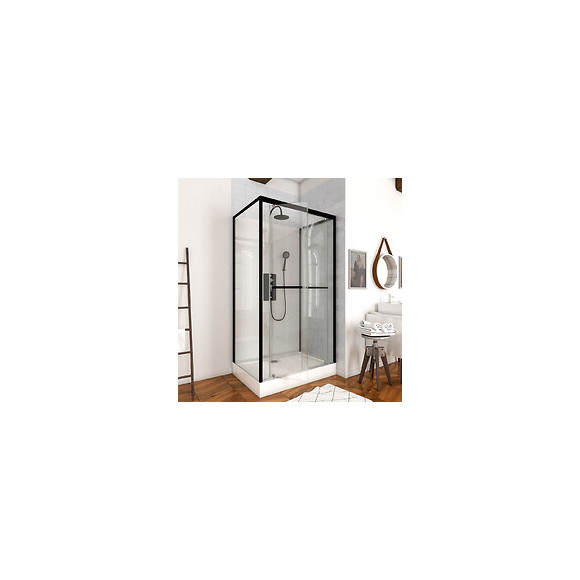 Cabine De Douche Carrée 110x80x230cm - Extra Blanc Et Profilé Noir Mat - Lunar Square 110