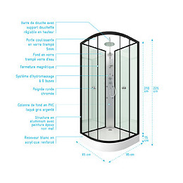 Cabine De Douche 85x85x225cm 1/4 De Cercle - Zeeny