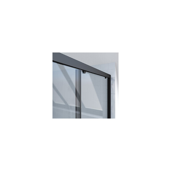 Paroi Porte De Douche Coulissante-100x200 -porte Coulissante -profile Noir Mat-verre Transparent 6mm