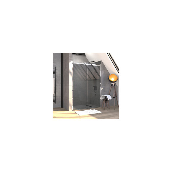 Paroi De Douche 140x200 Cm + 1 Porte Coulissante Verre Trempé 8mm - Sens D'ouverture Réversible