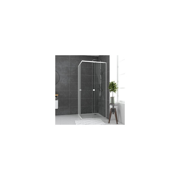Paroi Porte De Douche Carrée Blanc Extensible 77 À 90cm De Largeur - Verre Transparent - Whity