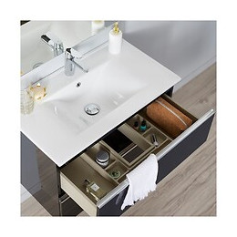 Meuble De Salle De Bain À Suspendre Noir 80 Cm + Miroir + Éclairage - Série Dynamic 2 Tiroirs
