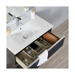 Meuble De Salle De Bain À Poser Noir 80 Cm + Miroir + Éclairage - Série Dynamic 3 Tiroirs 80