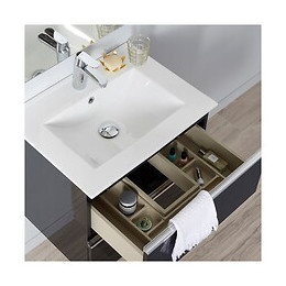 Meuble De Salle De Bain À Suspendre Noir 60 Cm + Miroir + Éclairage - Série Dynamic 2 Tiroirs