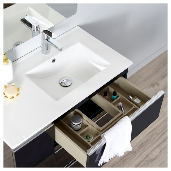 Meuble De Salle De Bain À Poser Noir Dynamic 85 Cm 3 Tiroirs + 1porte