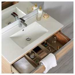 Meuble De Salle De Bain À Poser Oak Bordolino 100 Cm + Miroir + Éclairage - Série Dynamic 3 Tiroirs 100