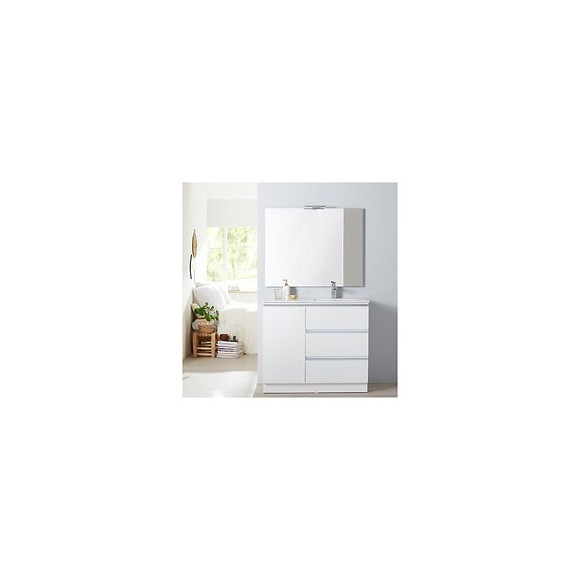 Meuble De Salle De Bain Dynamic À Poser 100cm Blanc 3 Tiroirs + 1 Porte