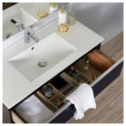 Meuble De Salle De Bain À Poser Noir 100 Cm + Miroir + Éclairage - Série Dynamic 3 Tiroirs 100