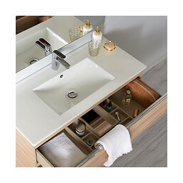 Meuble De Salle De Bain À Poser Oak Bordolino 100 Cm + Miroir + Éclairage - Série Dynamic 3 Tiroirs 100